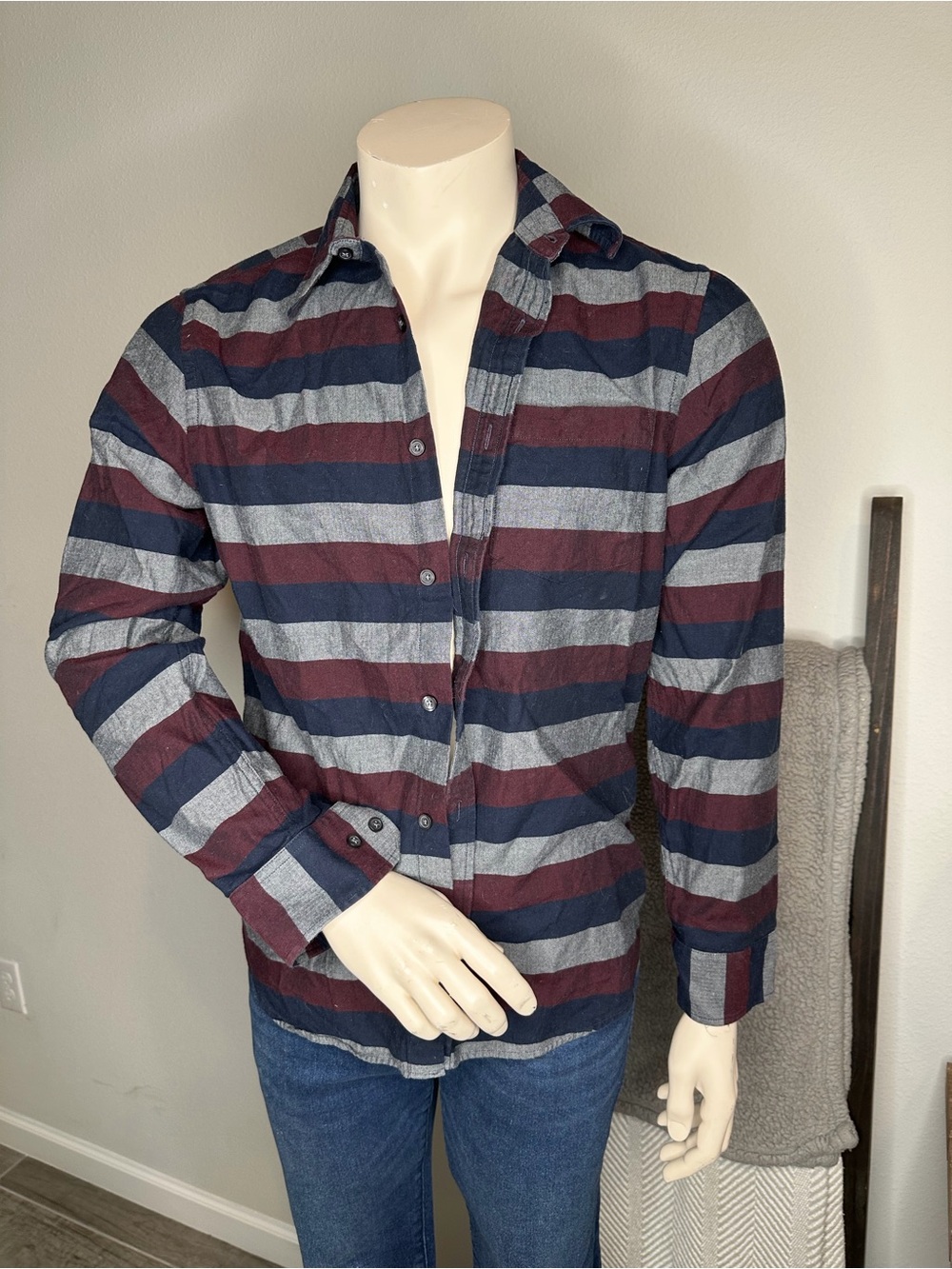 Banana Republic Striped Button-Down Shirt - Navy, Gray & Burgundy